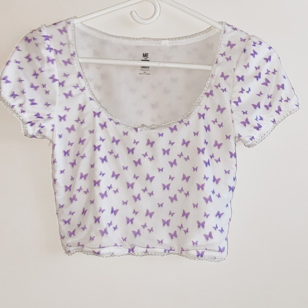 Me to We Purple Butterfly Crop Top